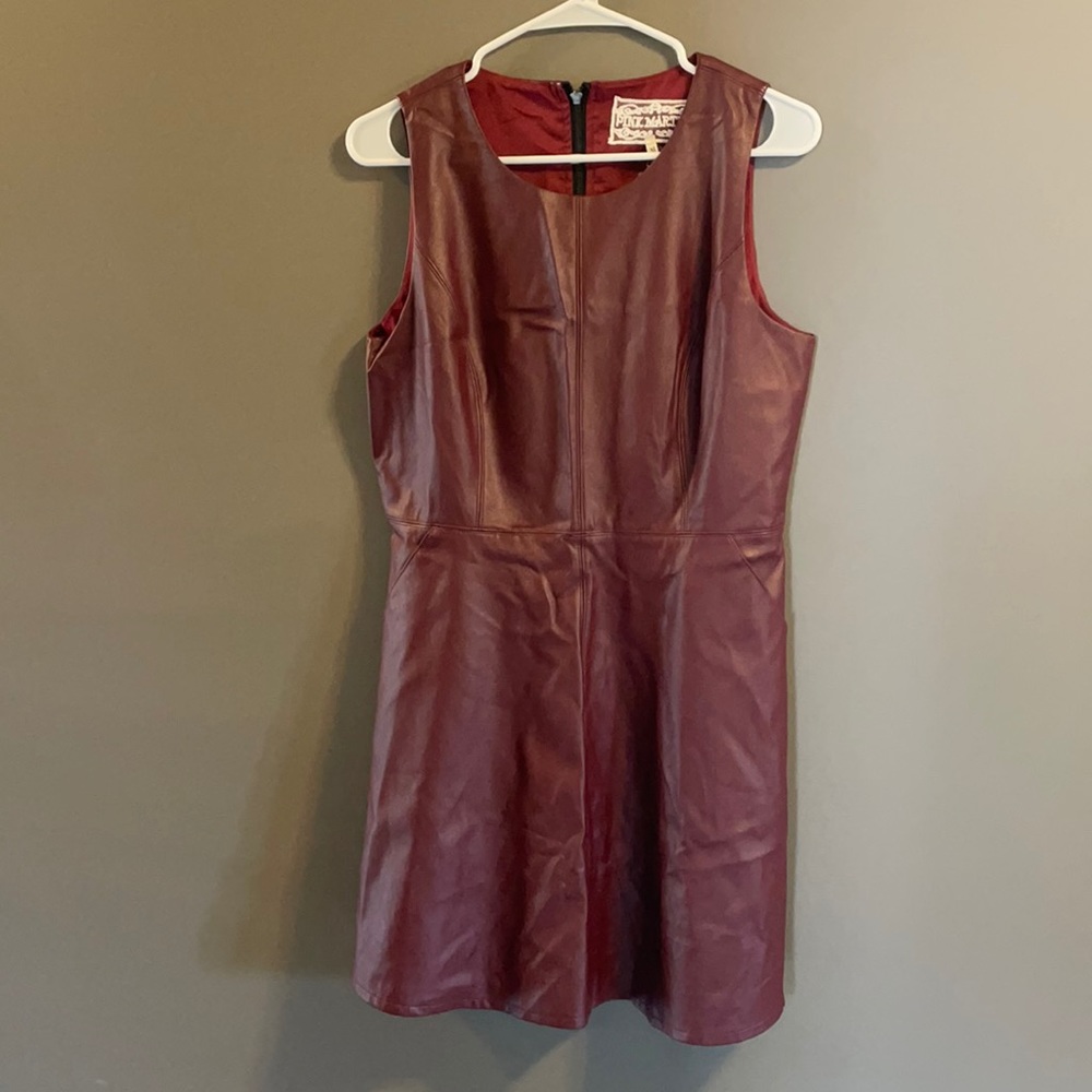 Pink martini. Burgundy fake-leather dress.